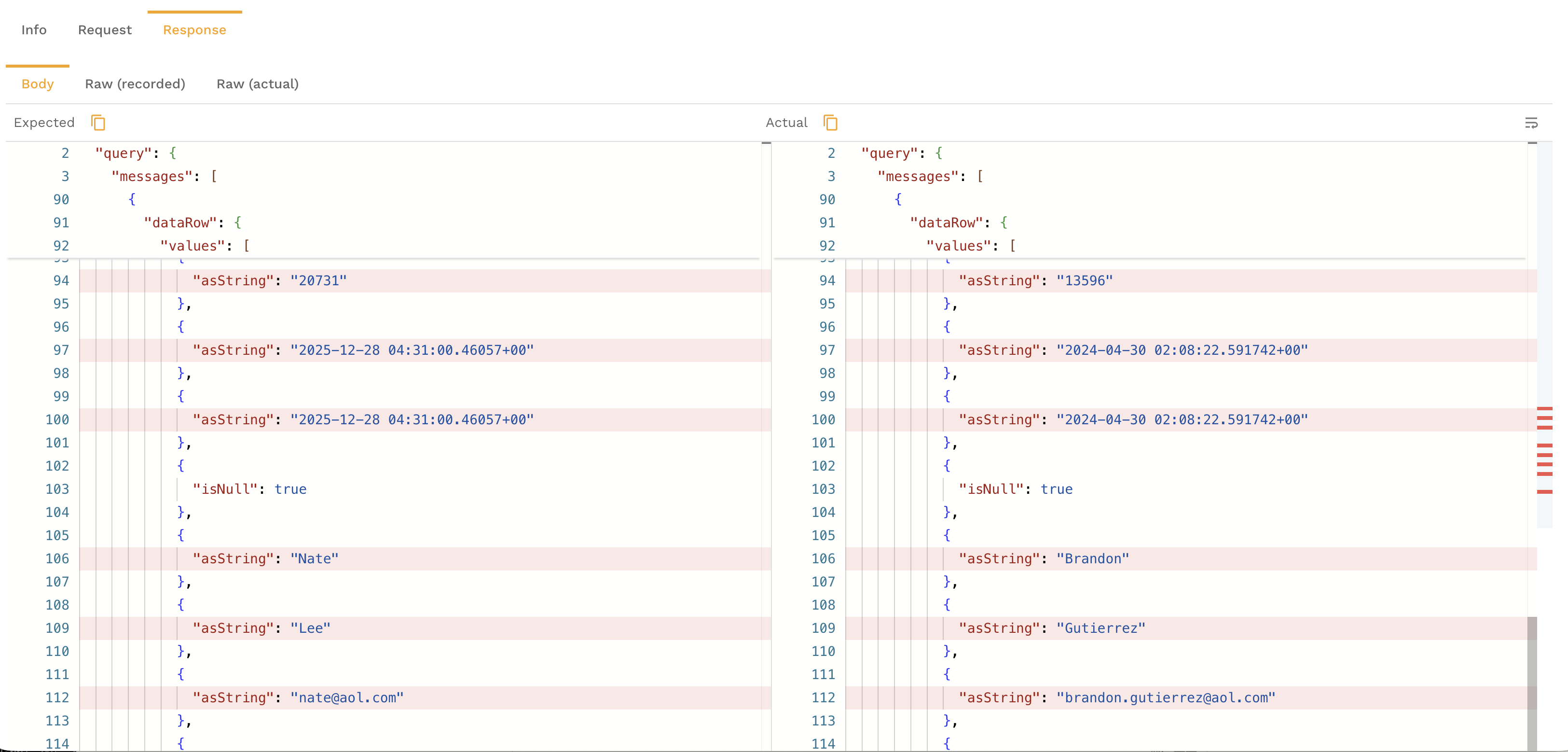 Side-by-side RRPair comparison showing field differences