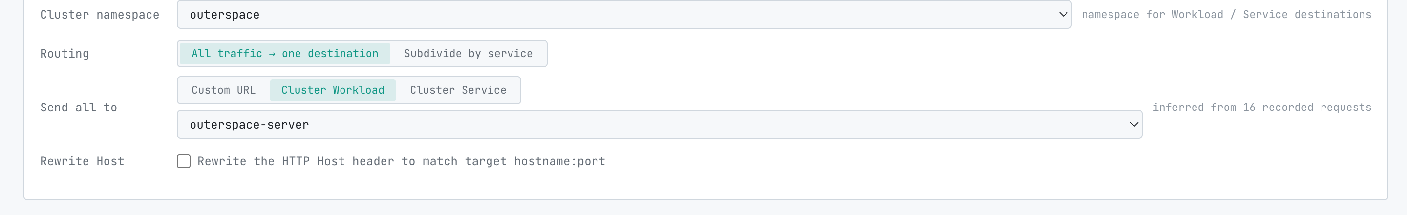 Cluster namespace + Cluster Workload destination
