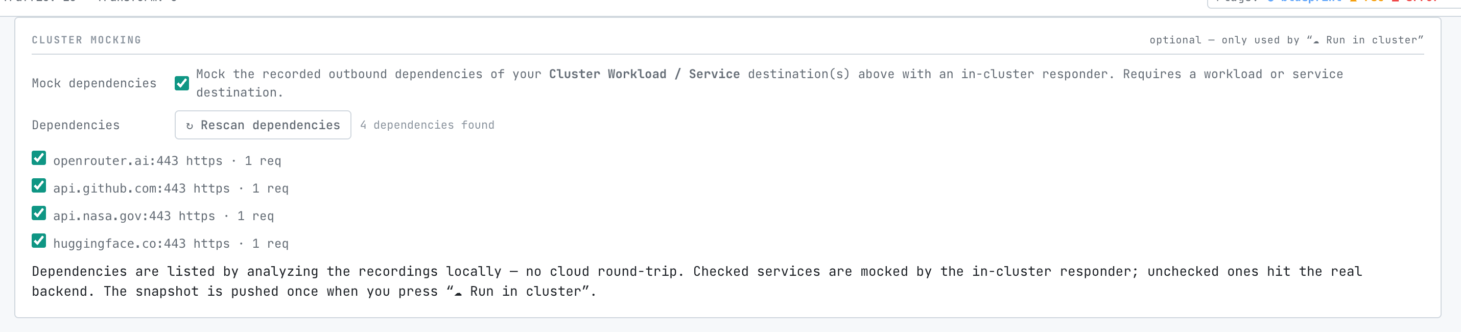 Mock dependencies enabled with the inferred outbound list