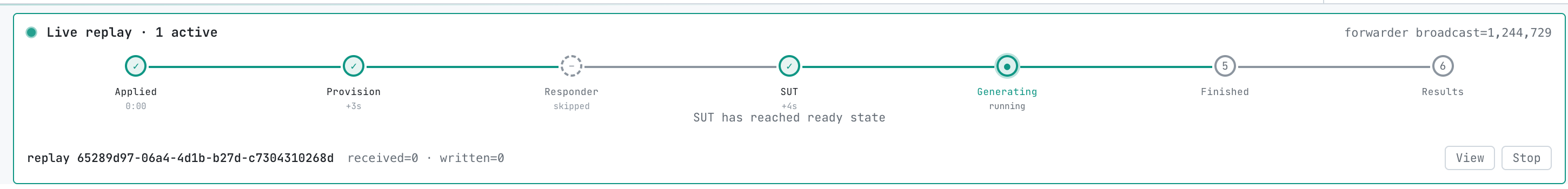 Stage stepper during a live in-cluster replay